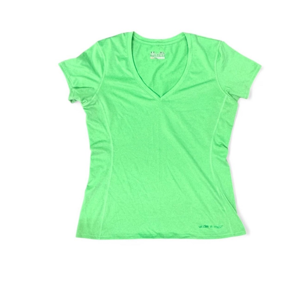 NWOT womens Under Armour green fitted heat gear tshirt short sleeve v neck L‎
